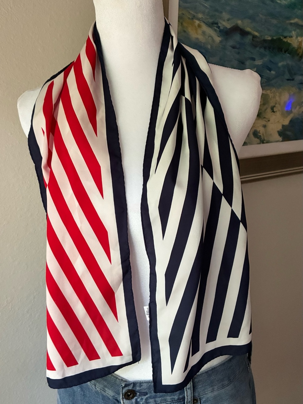 Vera Neumann Scarf Designer Oblong Striped Red White Blue Vintage